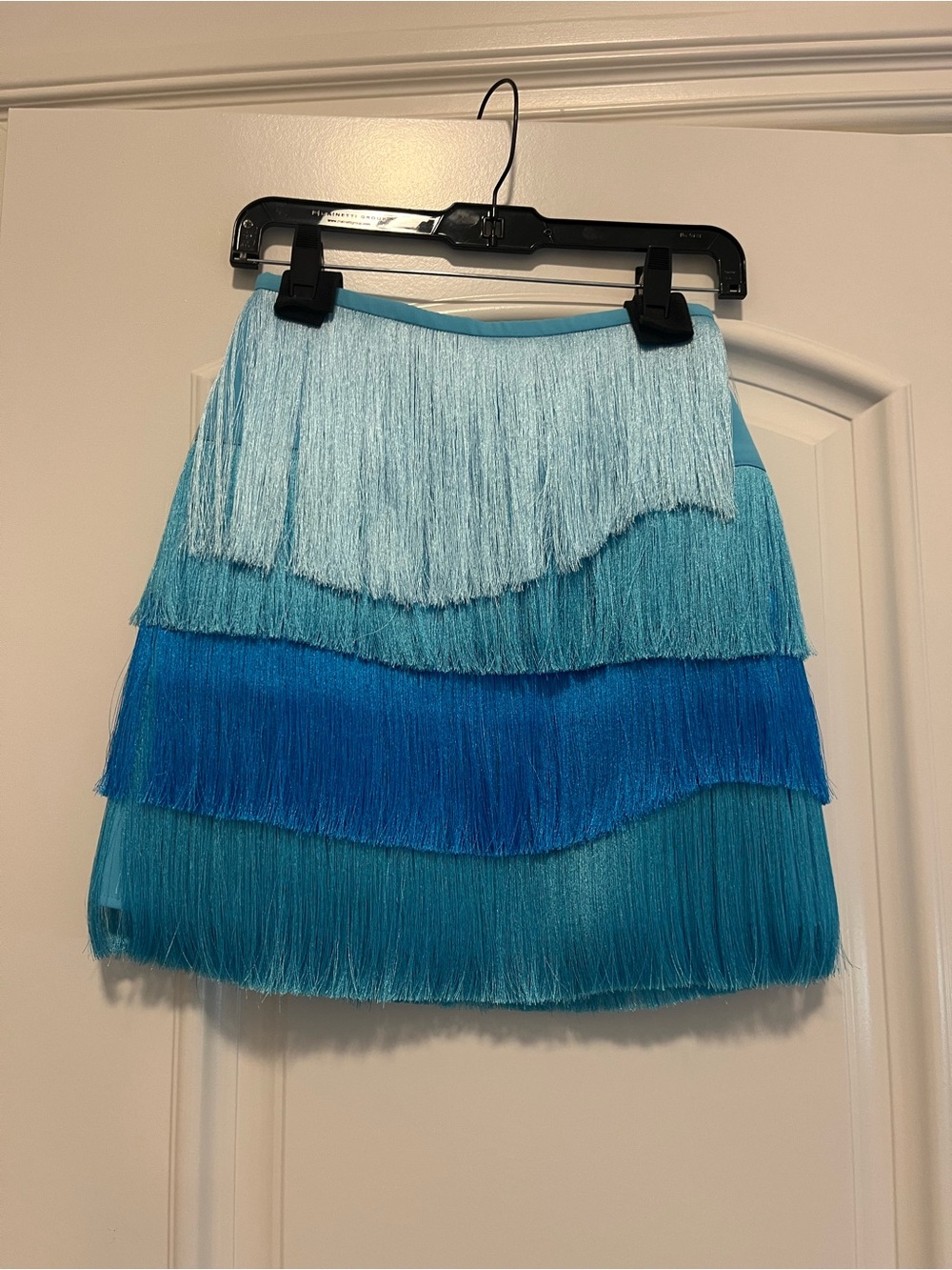 Milly Ombre Fringe Tiered Mini Skirt in Light to Deep Blue